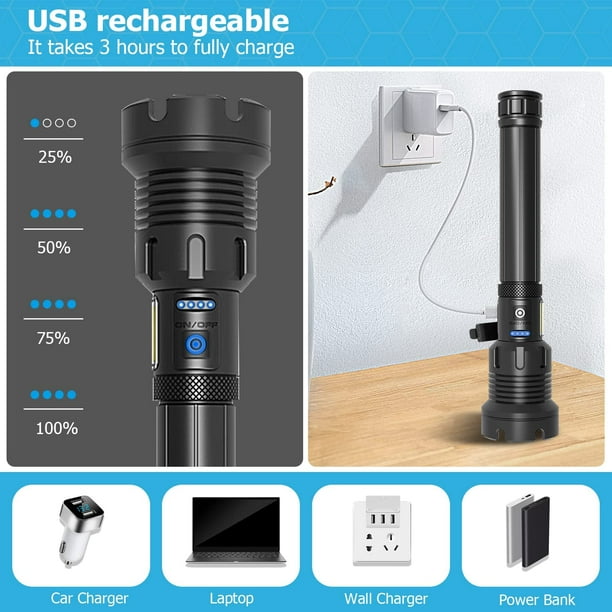 Lampe de poche LED ultra puissante - Lampe torche rechargeable USB