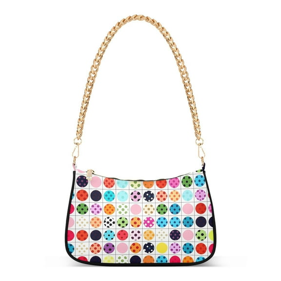 Womens Chain Shoulder Bag Colorful Dots Classic Tote Handbags Fashion Clutch Hobo Purse with Zipper for Travel Casual