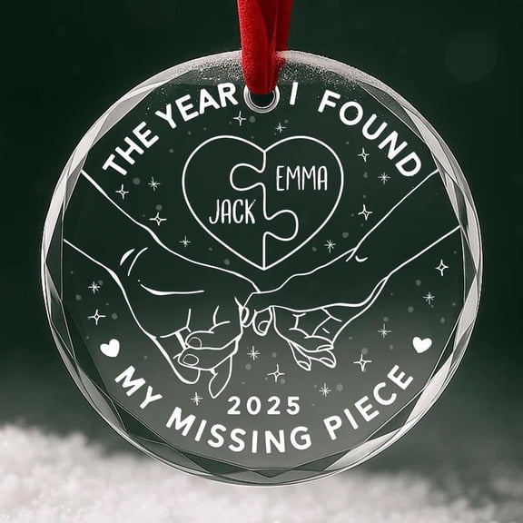 Personalized Couple Ornament 2025 Custom Names "Missing Piece" Heart with Holding Hands Printed Glass Christmas Keepsake Gift