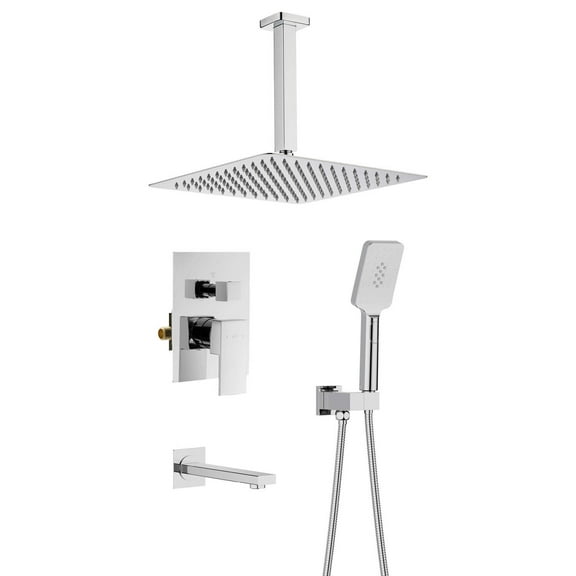 Kibi Cube Pressure Balanced Ceiling Mounted 3-Function Shower System with Rough In Valve