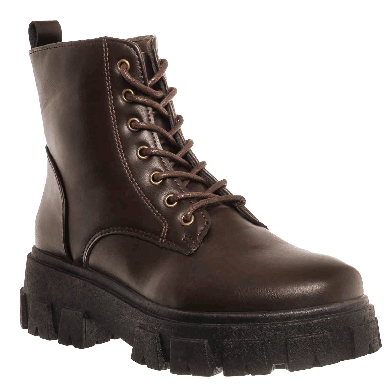 Threaded Boots SNJ New Women's Threaded Low Heel Lug Sole Combat Flat Ankle Boots Lace ...