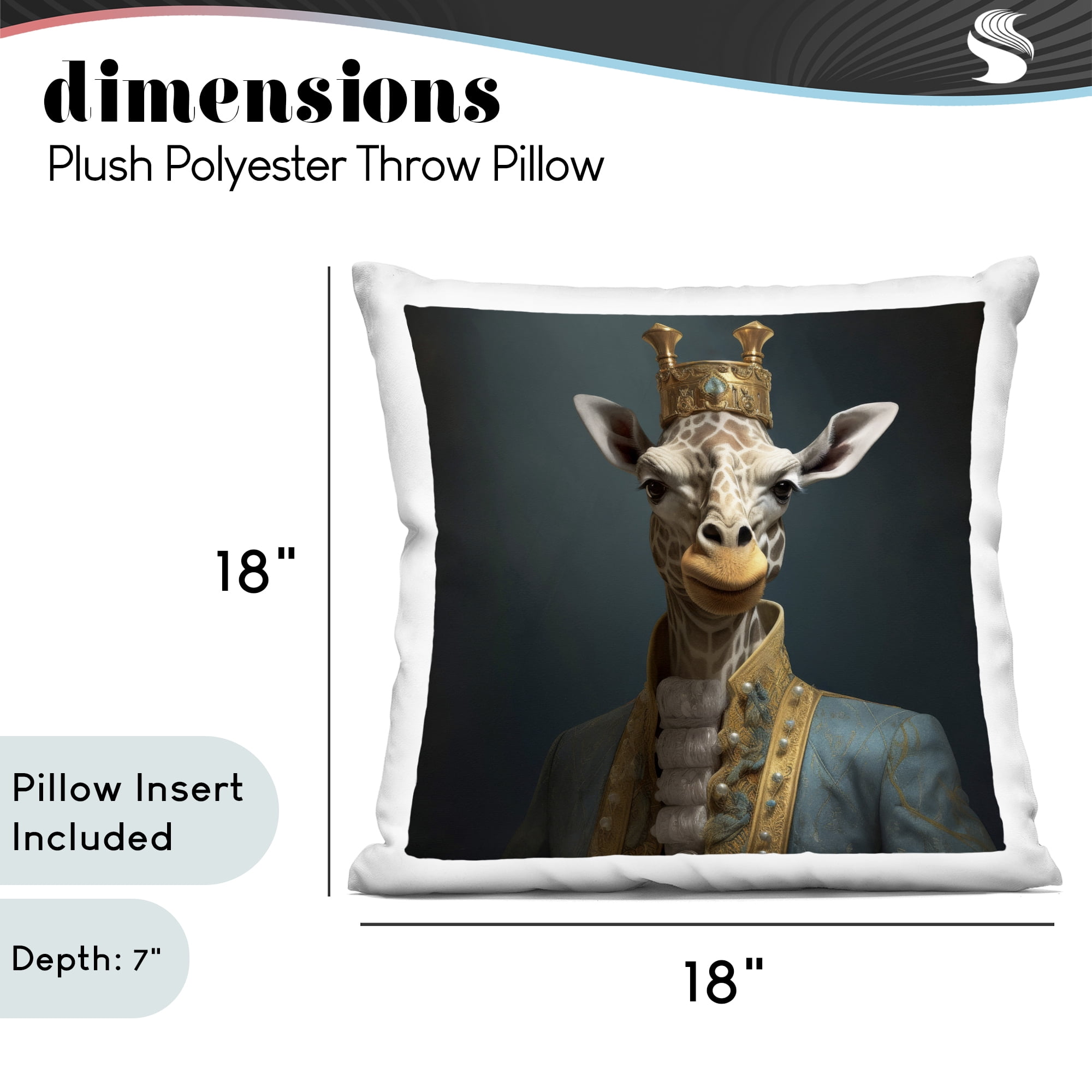 Stupell Industries Giraffe Gaze in Regal Crown Decorative Printed Throw Pillow, design by Lazar Studio, 18 x 7 x 18