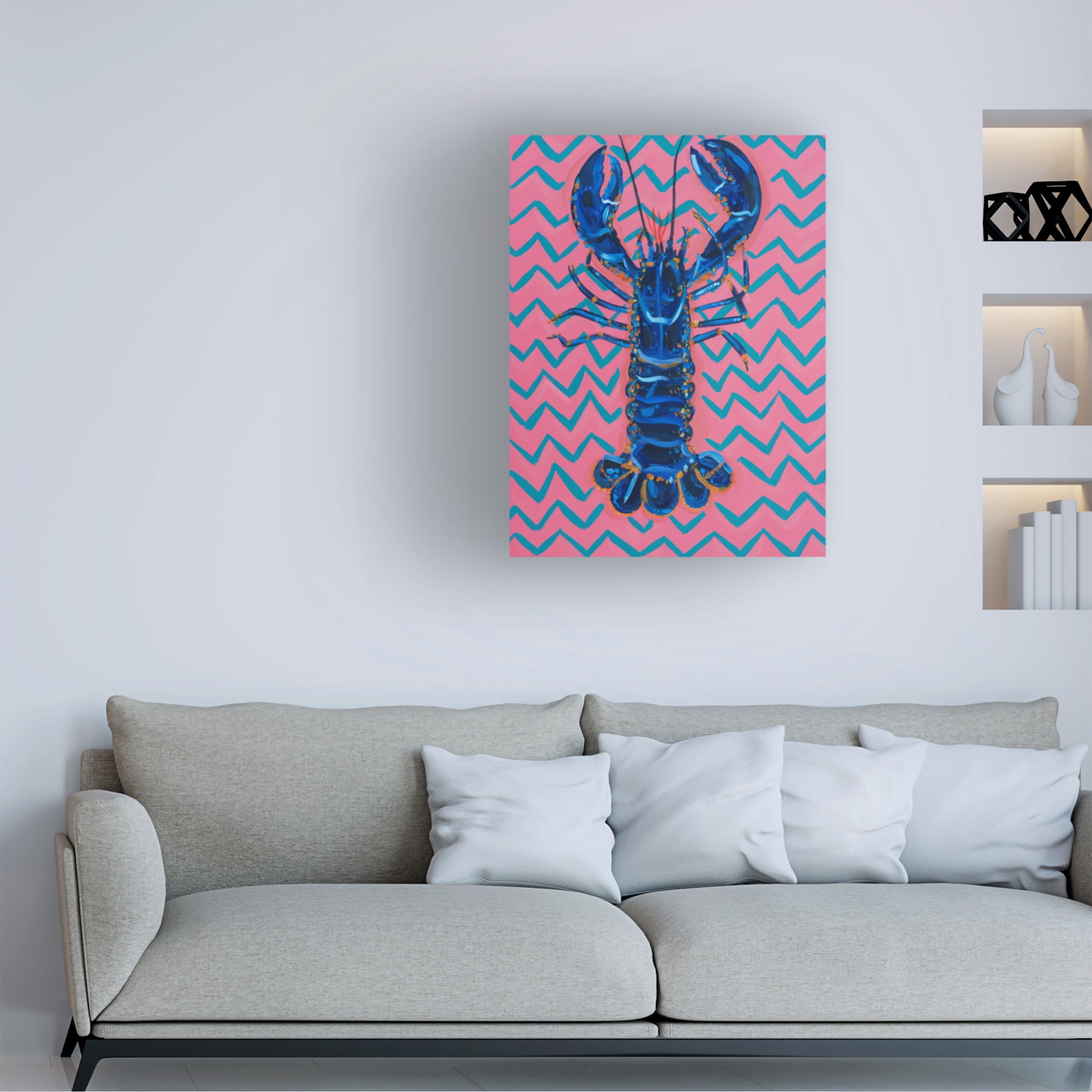 Trademark Fine Art Alice Straker Lobster On Zigzag Canvas Wall Art