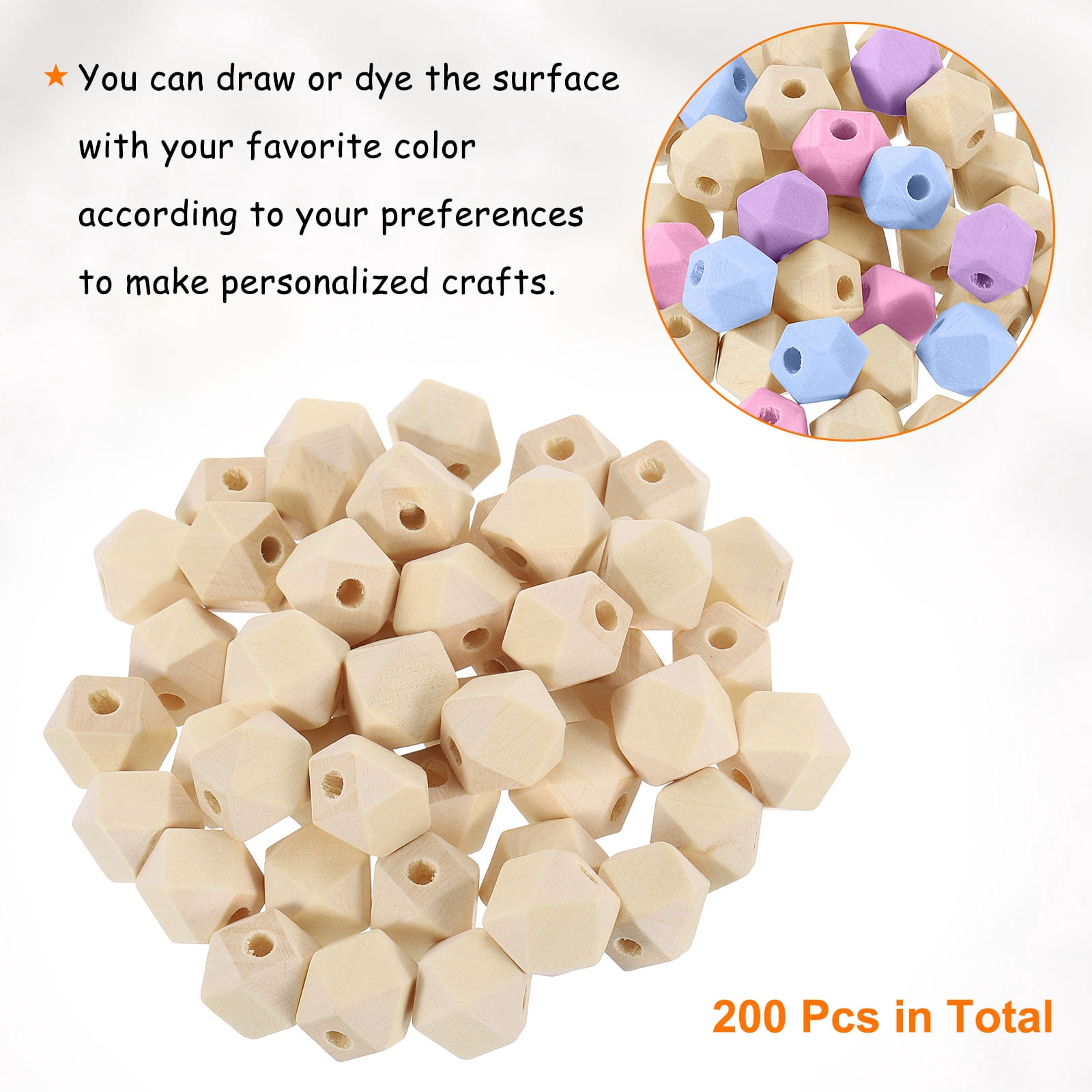 200 Pack Geometric Wood Beads, 14mm/0.55inch Natural Color Loose Spacer Beads