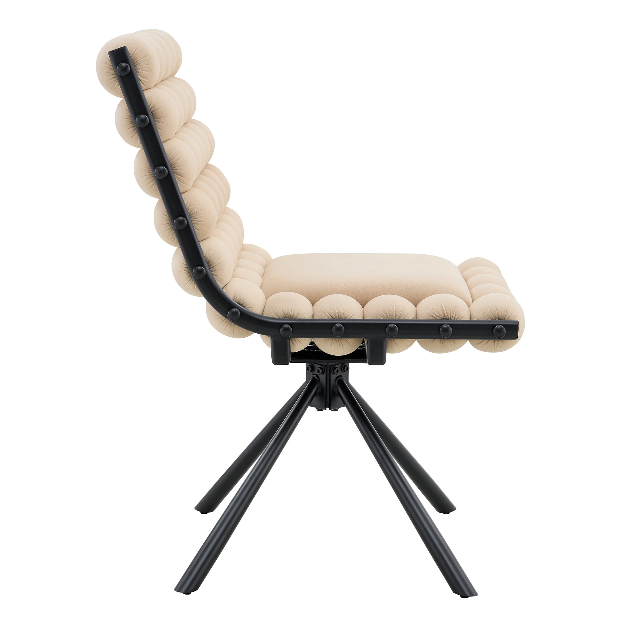 Aukfa Velvet Swivel Dining Chairs Set of 2, Modern Bubble Tufted Kitchen Side Chairs, Black Metal Legs,Beige