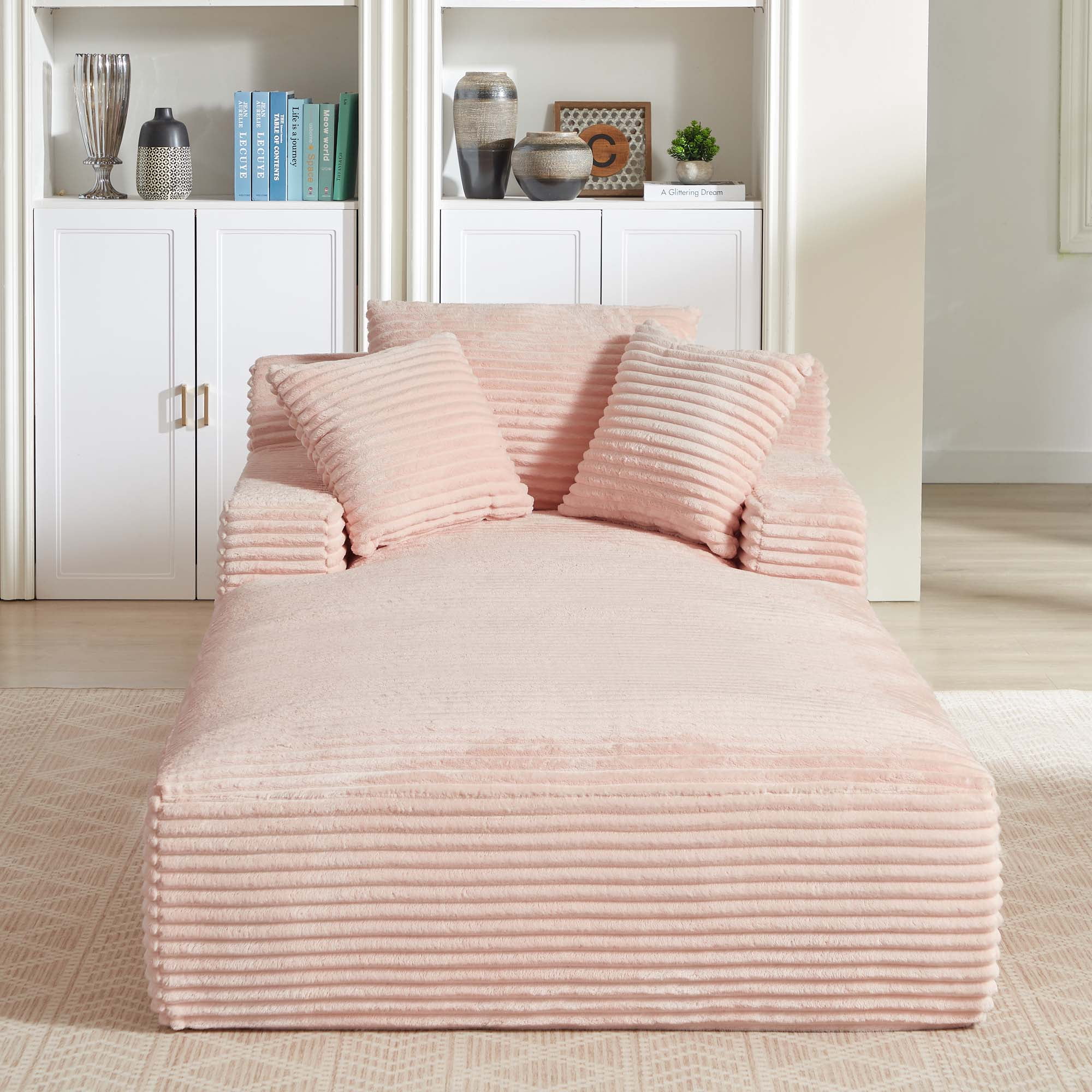 Miniyam 79 x 49 in Pink Oversized Chaise Lounge Chair Indoor, Corduroy Upholstered Modern Sofa Couch,No Assembly Required,Comfy Sleeper Sofa for Living Room,Office