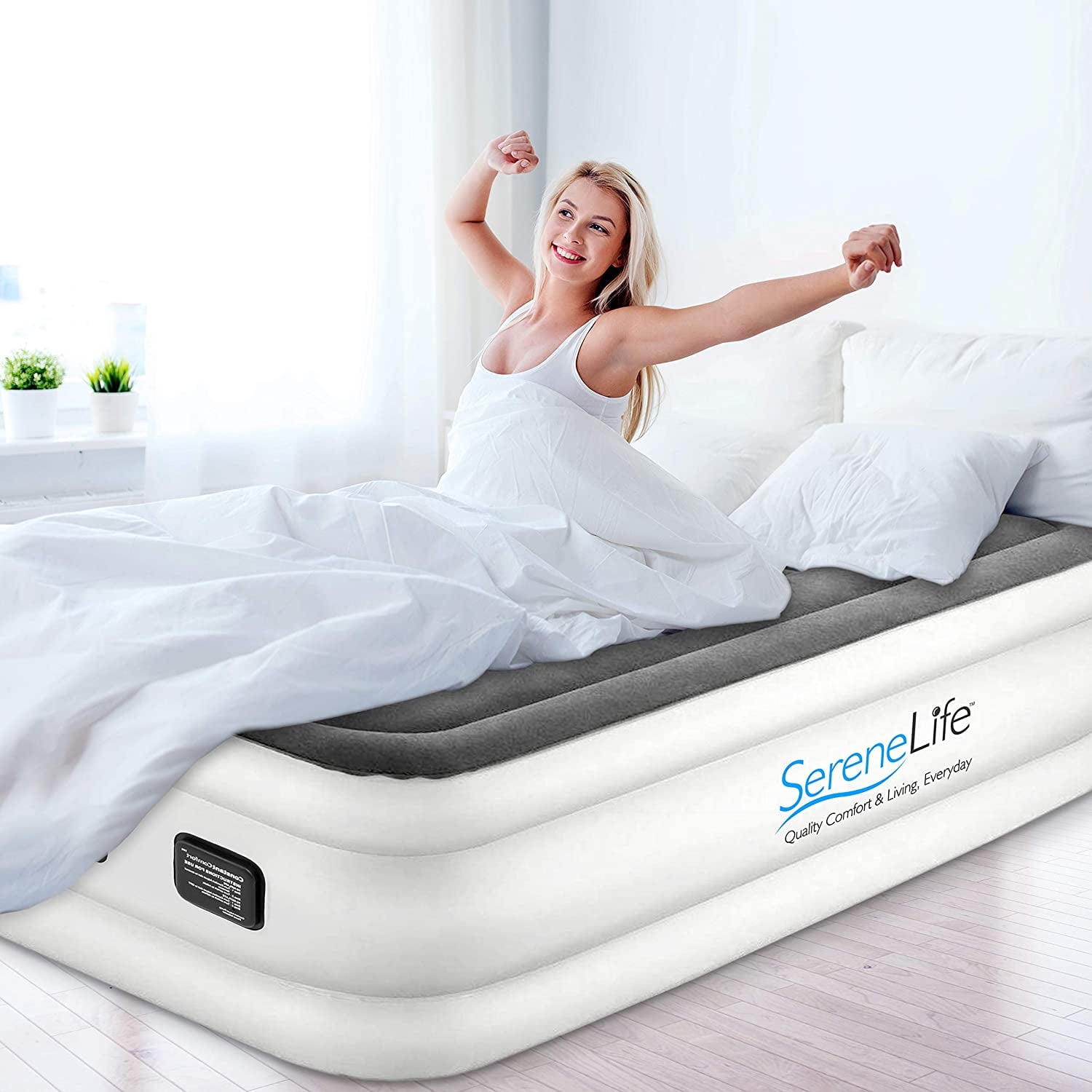 SereneLife Built in Comfort Coil Technology & Internal High-Capacity Pump, Twin Size (Gray)