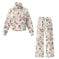 thumbnail image 4 of SCRAWLGOD Floral Print Pink Beige Lounge Sets for Women Turtleneck Pullover Sweatshirt Wide Leg Sweatpants Fashion 2 Piece Outfits Casual Sweatsuit Comfortable Tracksuit, S, 4 of 7