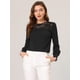 thumbnail image 3 of INSPIRE CHIC Blusa de manga larga con parte superior de encaje y cuello redondo para mujer Negro M, 3 of 5