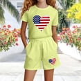 thumbnail image 4 of Boys Girls Kids 2-Piece Outfit Set Patriotic Graphic Print Short Sleeve Top & Shorts Green 3-4 Years, 4 of 5