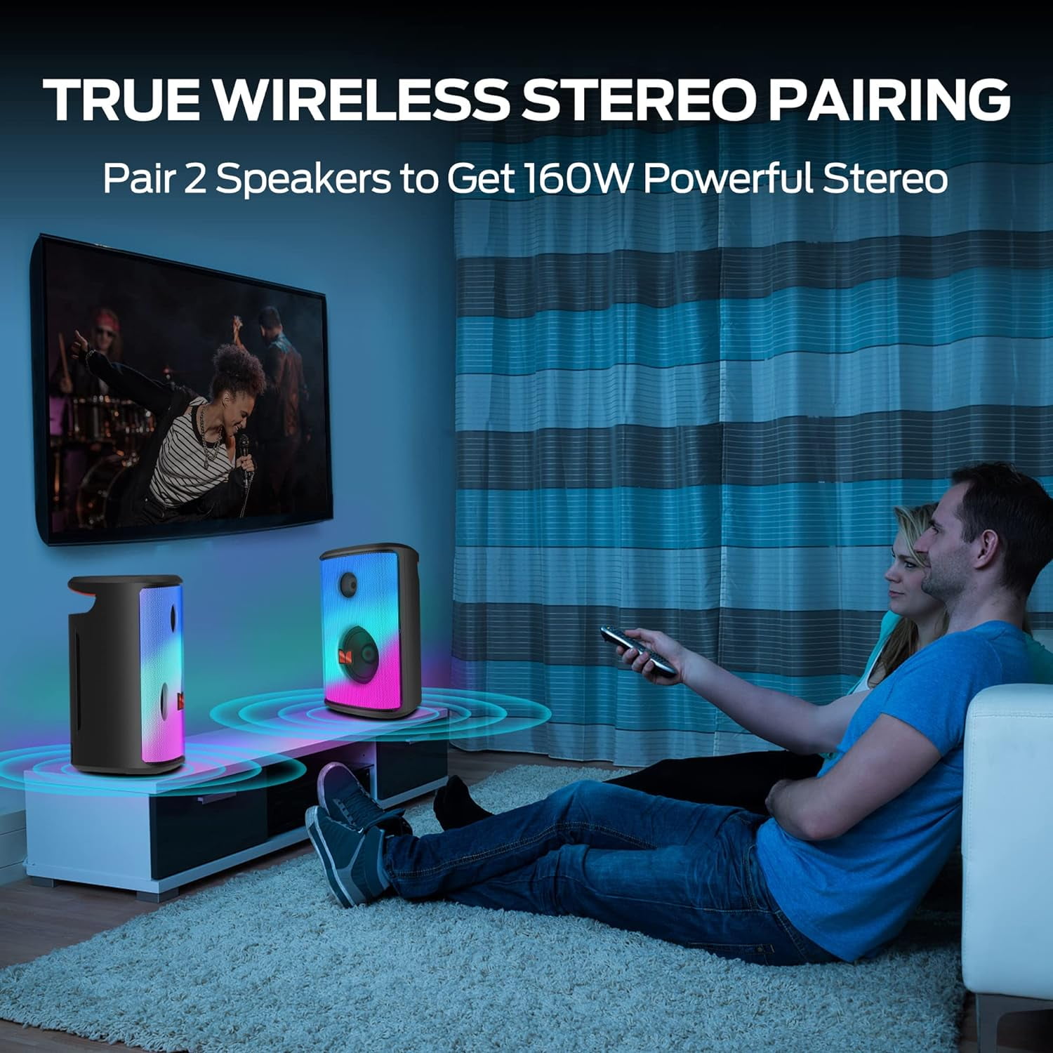 Monster Bluetooth Speakers 80W, Powerful Sound and Punchy Bass, Full-Screen Colorful Lights, Bluetooth 5.3, 24H Playtime, Portable Wireless Speakers for Outdoor, Party