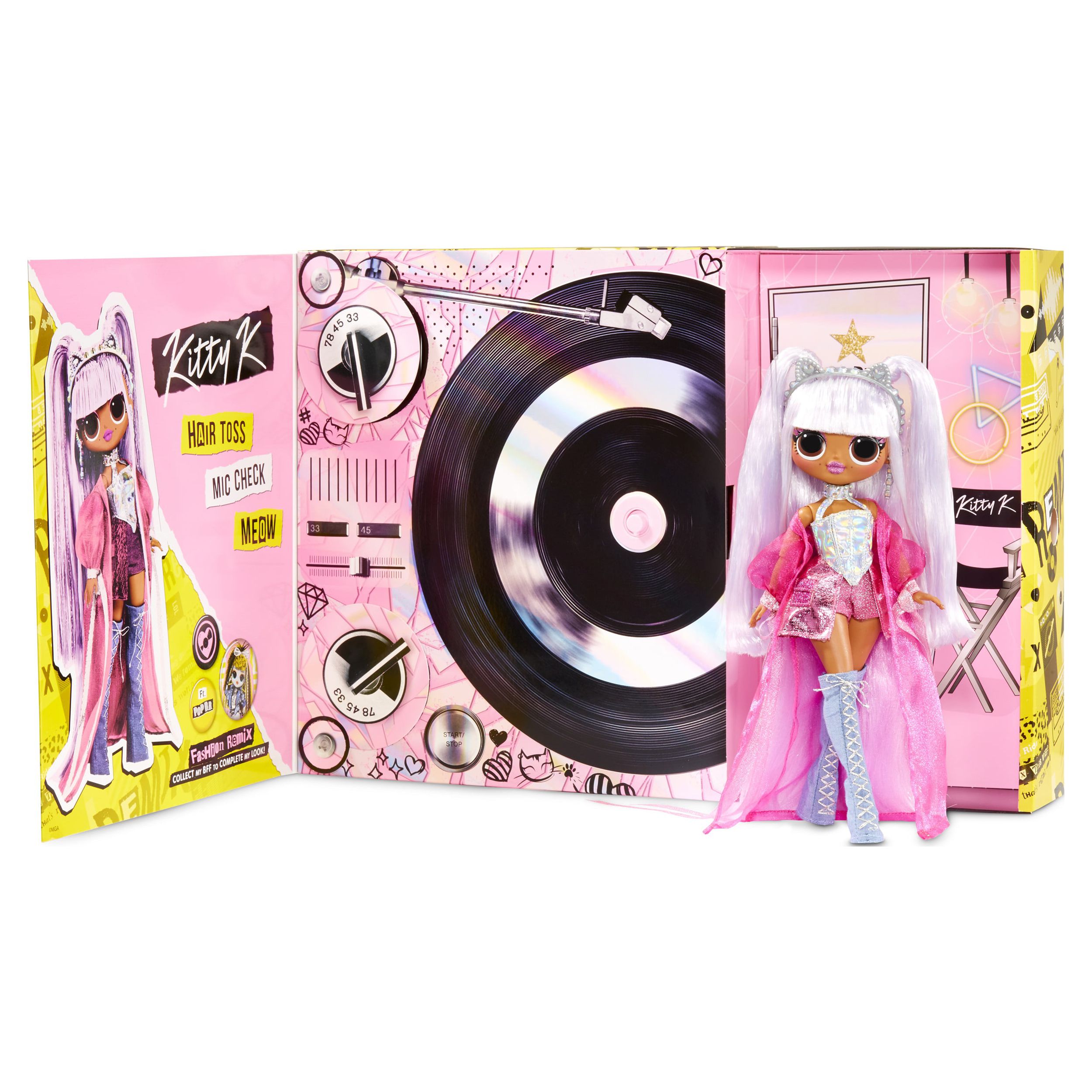 LOL Surprise OMG Remix Kitty K Fashion Doll – with 25 Surprises Including Extra Outfit, Shoes, Hair Brush, Doll Stand, Lyric Magazine, and Record Player Package that Plays Music - For Girls Ages 4+ - image 5 of 8