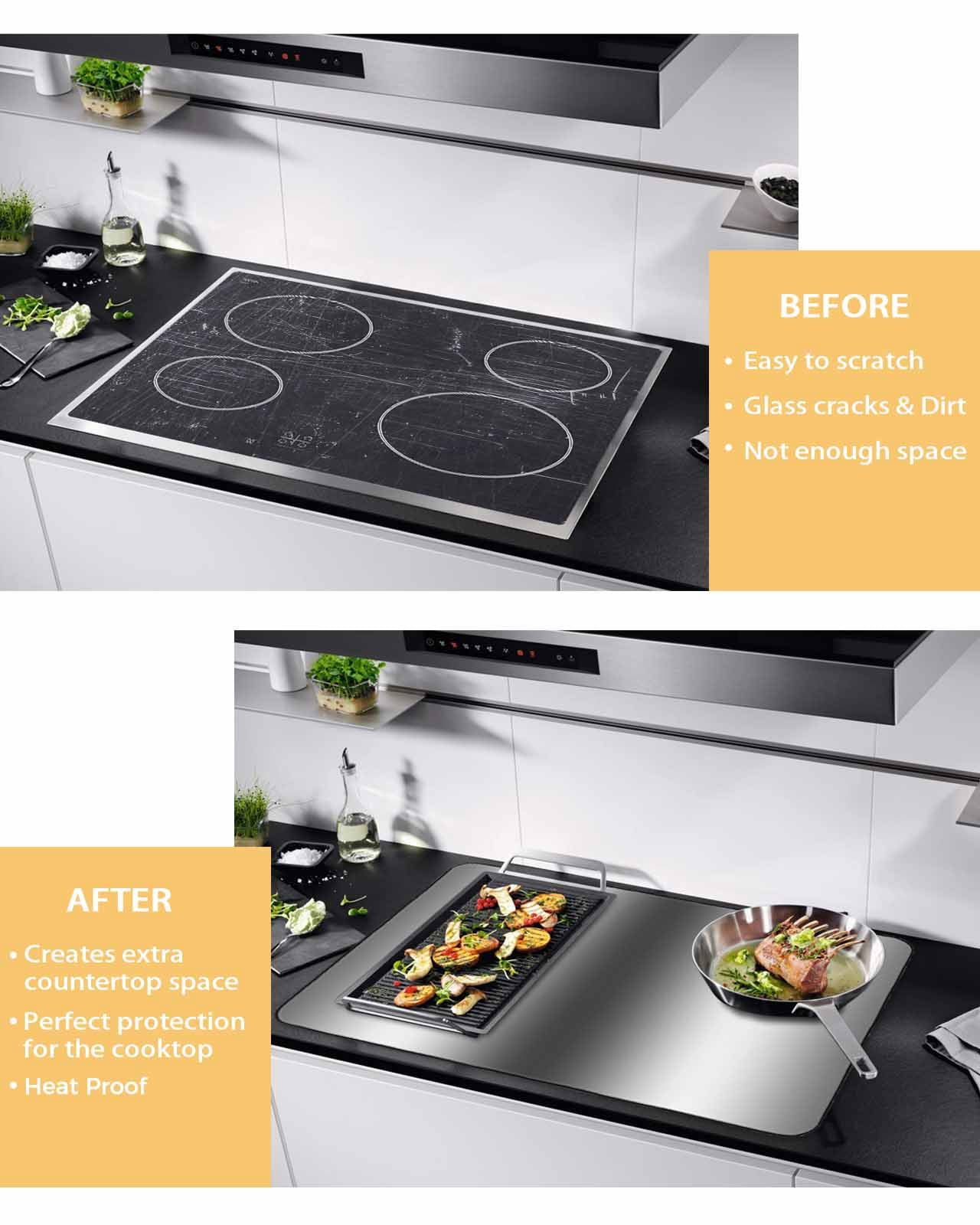 nqOlkjepod Large Induction Cooktop Protector Mat 24"x21", Gray White Stove Top Covers for Electric Stove, Modern Gradient Geometric Decorative Stove Burner Cover Mats, Glass Top Stove Cover
