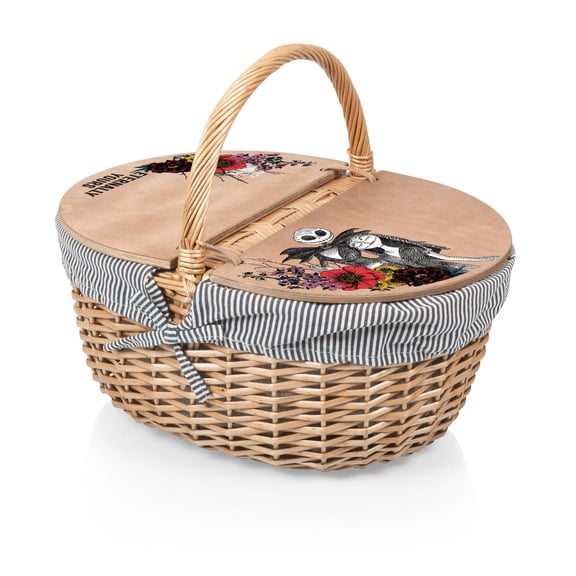Nightmare Before Christmas - Jack & Sally Floral - Country Picnic Basket, Navy Blue & White Stripe