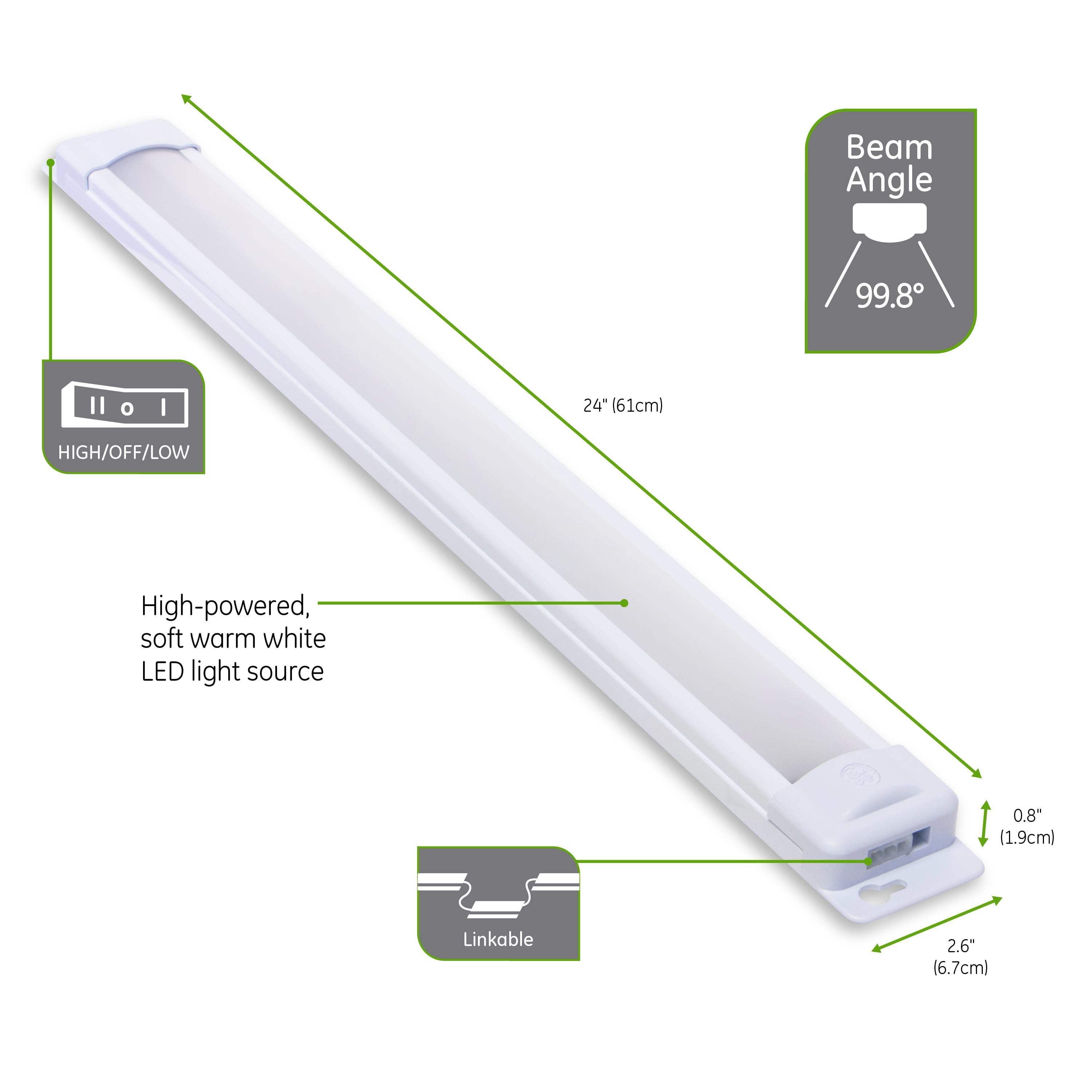 Ge Premium Led Plug In Under Cabinet Light Bar Linkable 24in