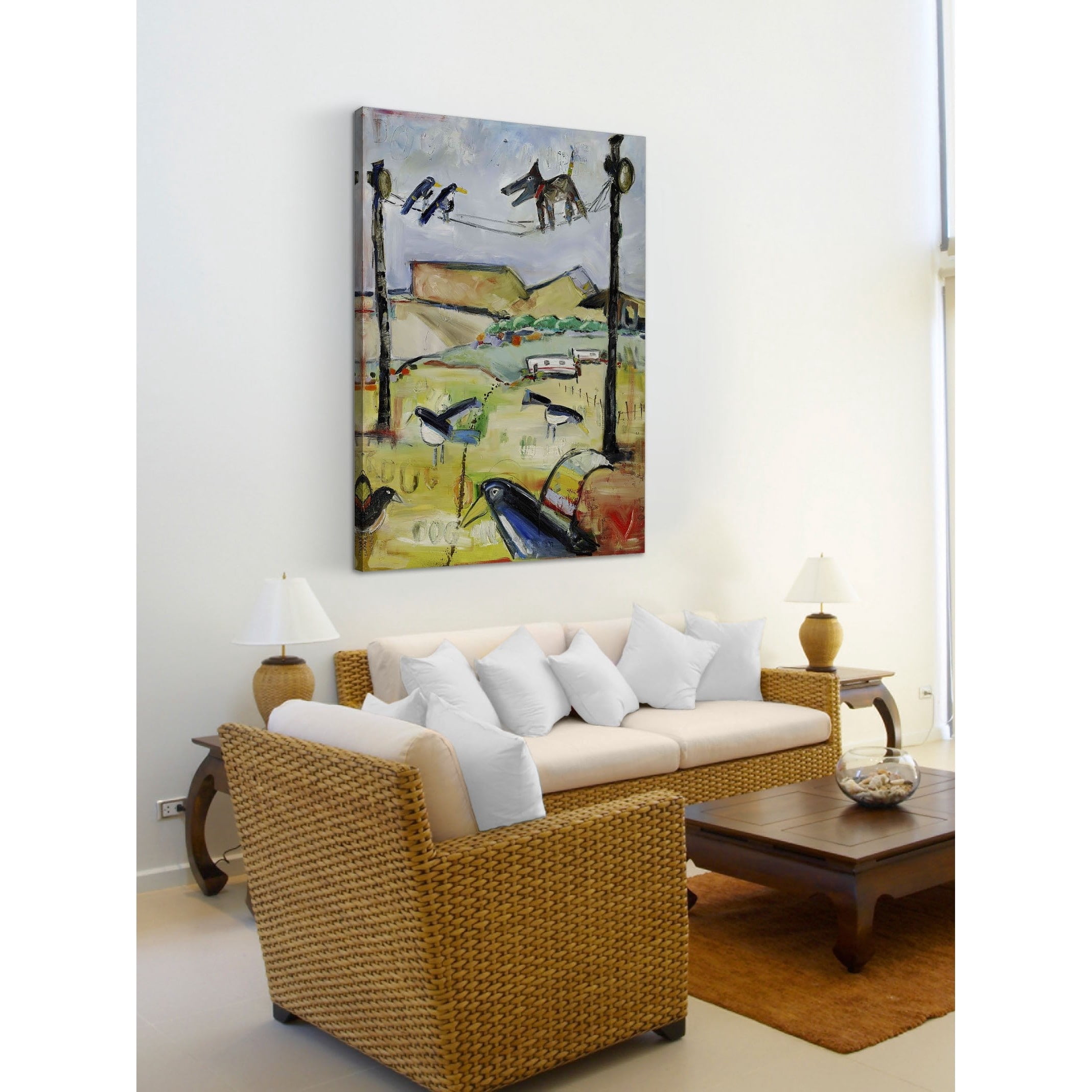 Marmont Hill "Dog on Wire" by Tori Campisi Painting Print on Canvas