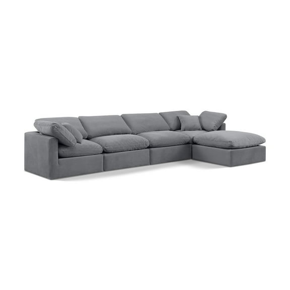 Meridian Furniture Indulge 129" Velvet L-Shaped Modular Sectional in Gray
