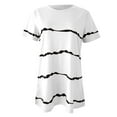 thumbnail image 5 of Women's Casual Tops Striped Casual Loose Fit Curved Hem Short Sleeve Shirts Summer Crew Neck Blouses (M, White), 5 of 6