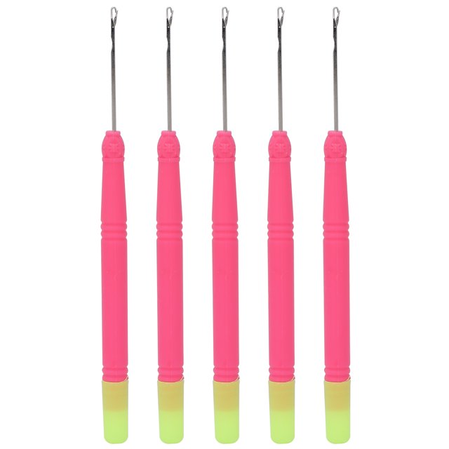 Extensión de cabello de plástico, gancho de ganchillo, herramientas para el cabello, gancho para tirar, aguja para trenzar el cabello, mango rojo rosa y cola verde