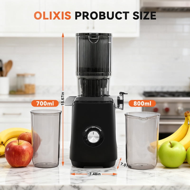 Gianna Cold Press Juicer, Masticating Juicer Machines with Wide Feed Chute, High Juice Yield and Easy to Clean for Whole Vegetables & Fruits, Black