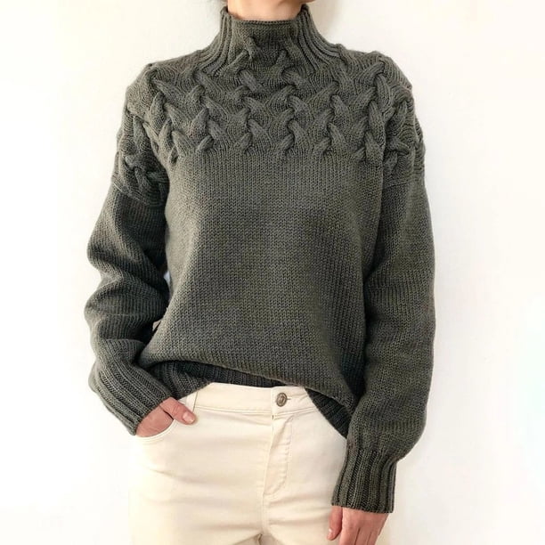Suéteres de cuello alto para mujer Suéter de punto holgado Suéter grueso Moda Otoño Invierno Jersey de manga larga con tejido de cable