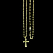 JEWELZKING Real 10K Yellow Gold Jesus Cross Charm Pendant Diamond Cut & 2mm Rope Chain
