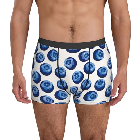 Mens Underwear Boxer Briefs - Cute Sapphire Blueberry Comfort Breathable men's boxer briefs with Flex Waistband
