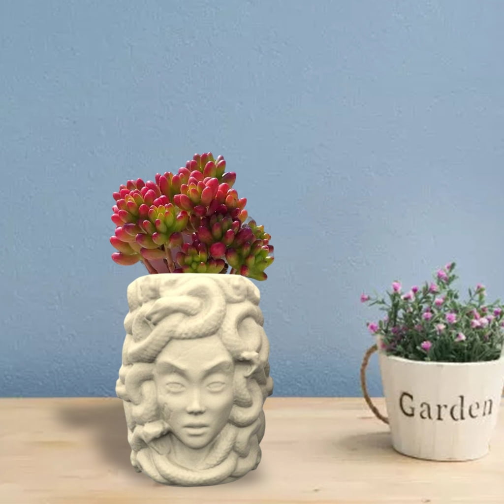 Silicone Mold Snake Girl-Head Planter Vase Mold Pen Holder Mold for Resin Epoxy Casting Concrete Mold Home Decor