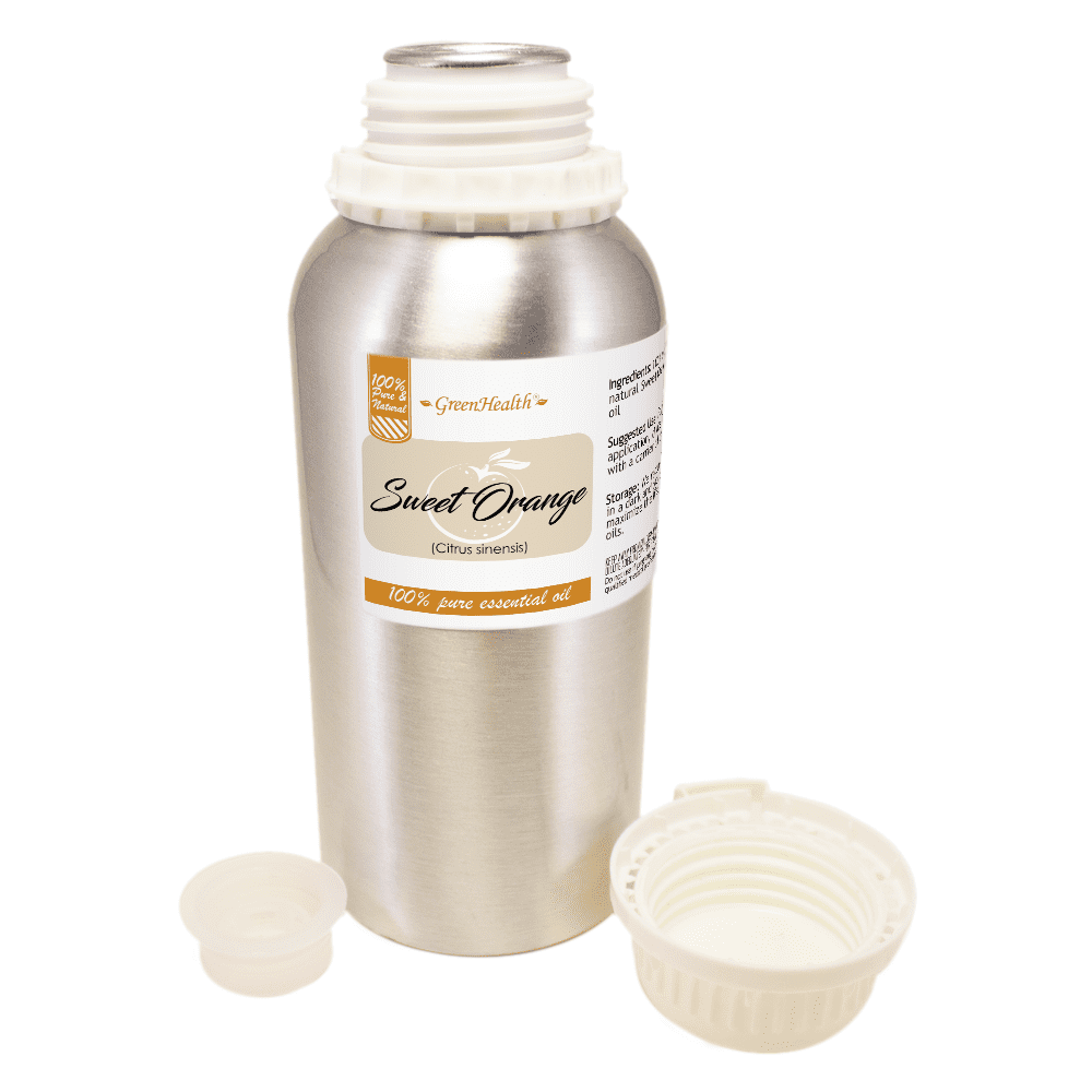 GreenHealth Sweet Orange Essential Oil 32 fl oz (946 ml) Aluminum Bottle with Plug Cap