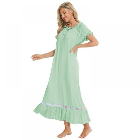

[BRAND PROMOTION!]Comfy Sleep Shirt Loose Pajama Nightshirt Short Sleeve Lace Vintage Sleepdress Women s Victorian Nightgown