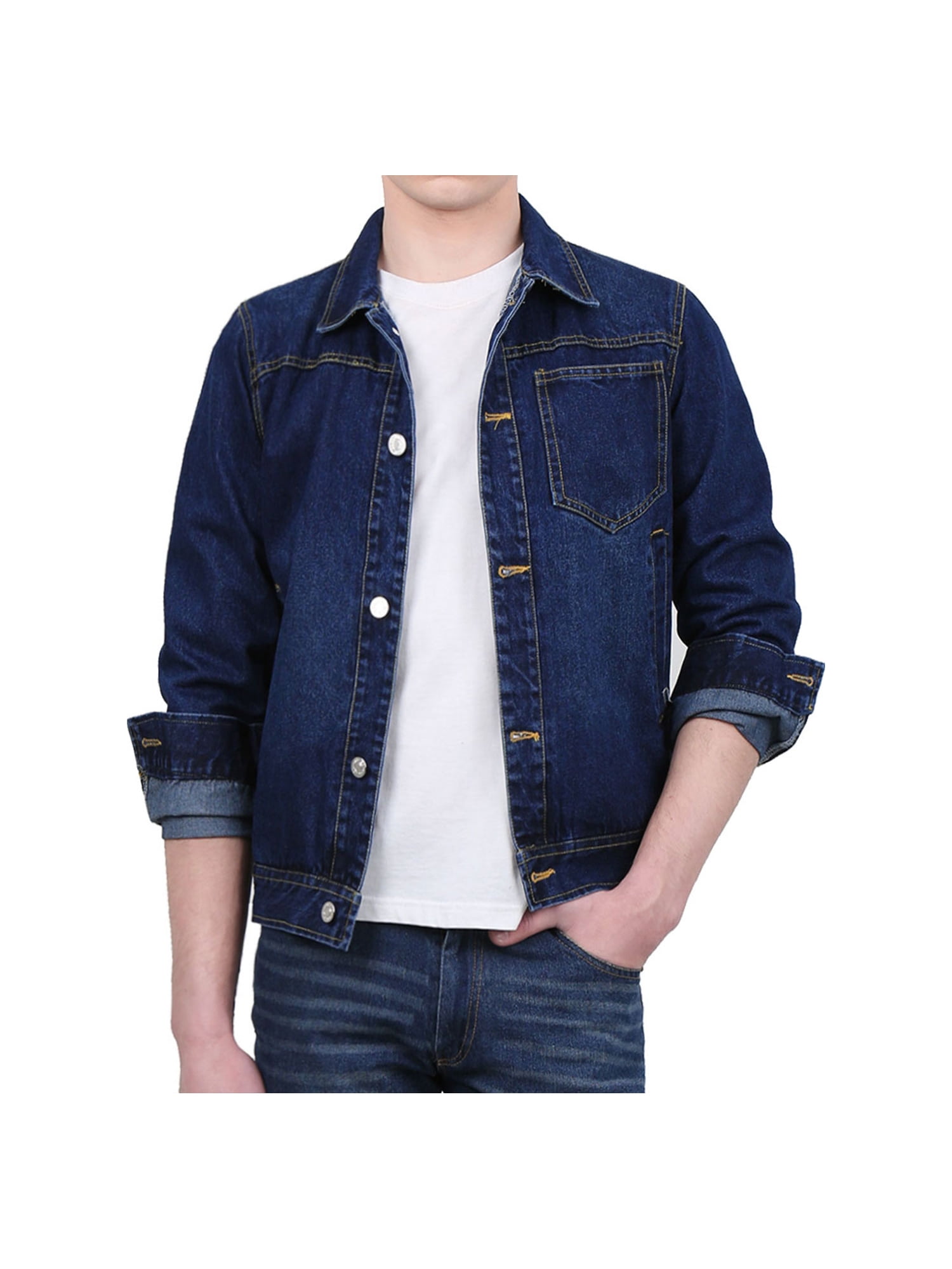 Men Casual Cotton Long Sleeve Slim Vintage Denim Jacket
