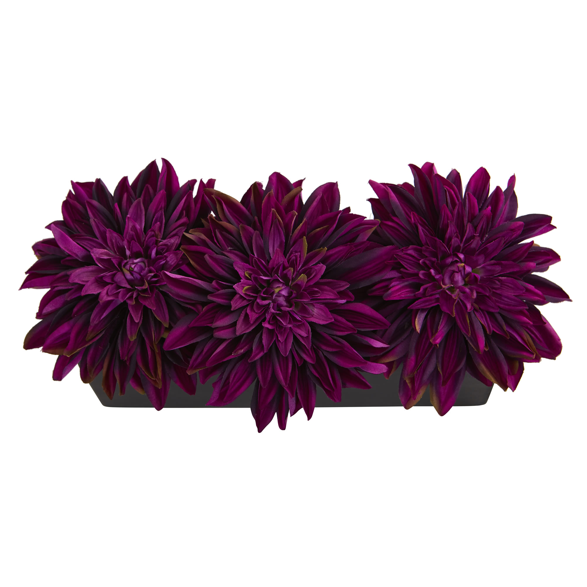 Nearly Natural Dahlia Artificial Arrangement in Black Planter, Purple