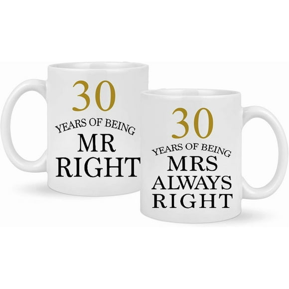 30th Wedding Anniversary Mugs Set for Couples - Golden Parents Coffee Mugs 11OZ 2-Pack, White - Gift Ideas for Wife, Husband, Grandparents
