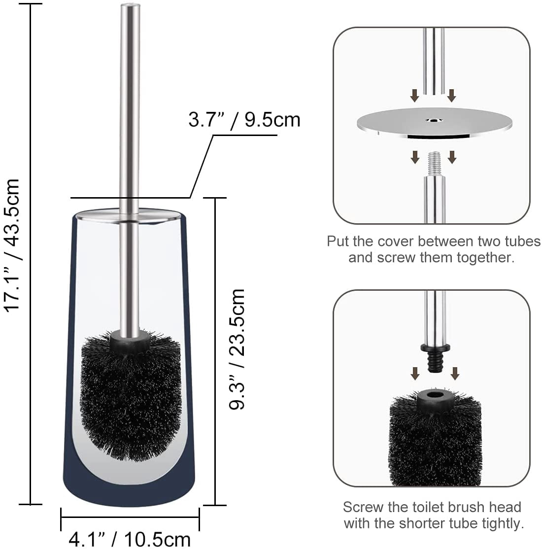 Toilet Brush and Holder, 2 Pack Toilet Brush with 304 Stainless Steel Long Handle, Toilet Bowl Brush for Bathroom Toilet-Ergonomic, Elegant,Durable (Blue)
