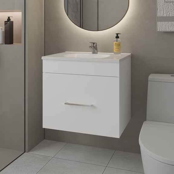 Story Floating Bathroom Vanity Set with Sink, One Drawer White