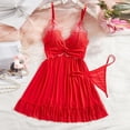 thumbnail image 2 of Women Sexy Embroidery Lingerie Set Pleated Babydoll Dress Lace Chemise Boudoir Outfits Thong 2 Piece Outfits, 2 of 7