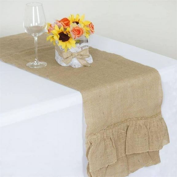 Balsa Circle 5 Pieces Natural Brown 14" x 108" Burlap Ruffled Table Runners Rustic Party