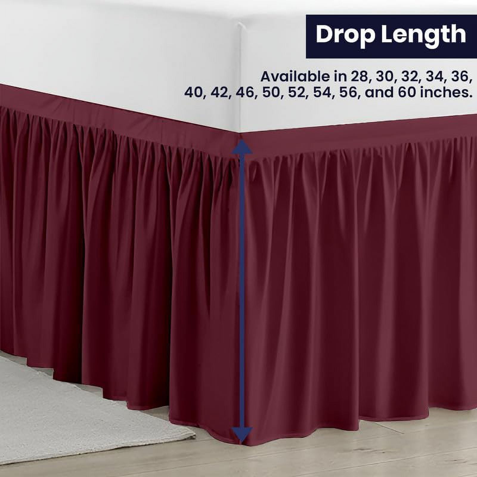 Dorm Bed Skirt Twin XL 56" Drop, College Dorm Room Bed Skirts Easy to Put On Twin XL Size Dust Ruffle Dorm Sized Bed Skirts, 600TC Egyptian Cotton Bed Skirt, (Burgundy, Twin-XL - 56" Drop)