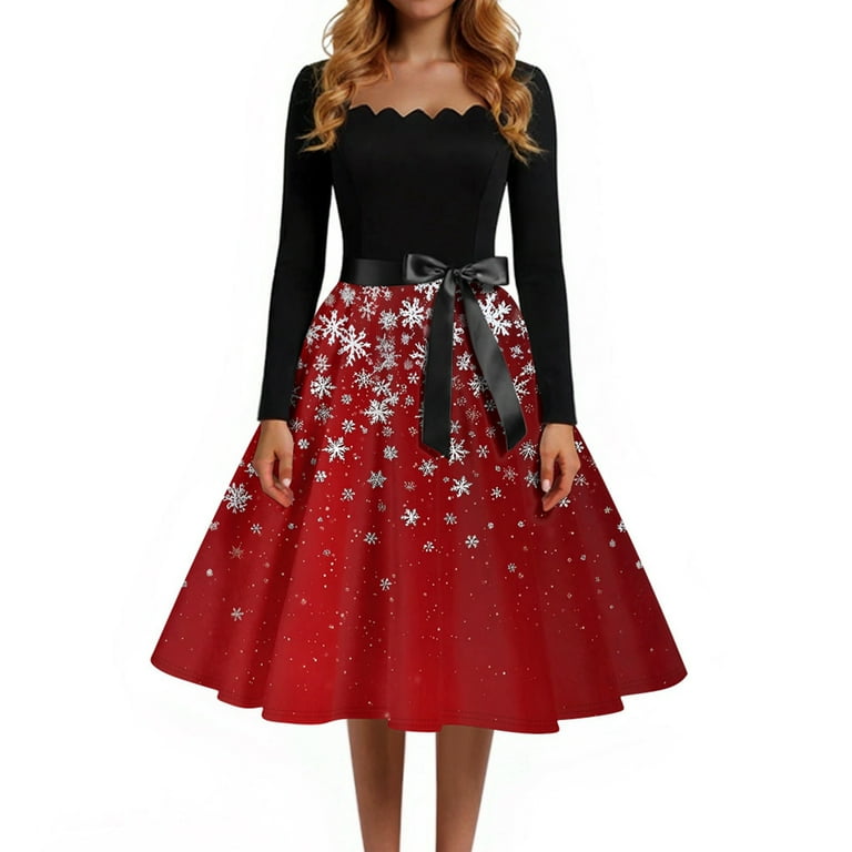 Fgvctg Christmas a Line Dresses for Women Fashion Long Sleeve