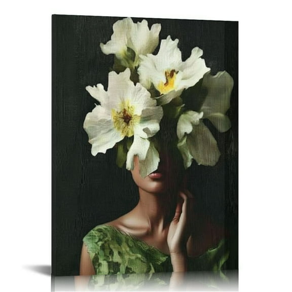 Head Flower African American Wall Art, Fashion Black Girl Pictures Wall Decor Black Woman Paintings African Portrait Canvas Prints, Artwork for Living Room Bathroom Bedroom