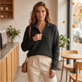 thumbnail image 5 of Women's Fall Long Sleeve Quarter Zip Knit Sweater Pullover Tops, Ribbed Collared Mock Neck Loose Dressy Tops, Business Casual Winter Layering Outfits M, 5 of 9