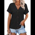 thumbnail image 1 of Camisetas Básicas de Verano con Cuello en V y Corta para Mujer Negro XL, 1 of 8