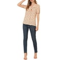 thumbnail image 2 of Allegra K Women's Floral Print Rufle Button Up Puff Short Sleeves Blouse Top, 2 of 6