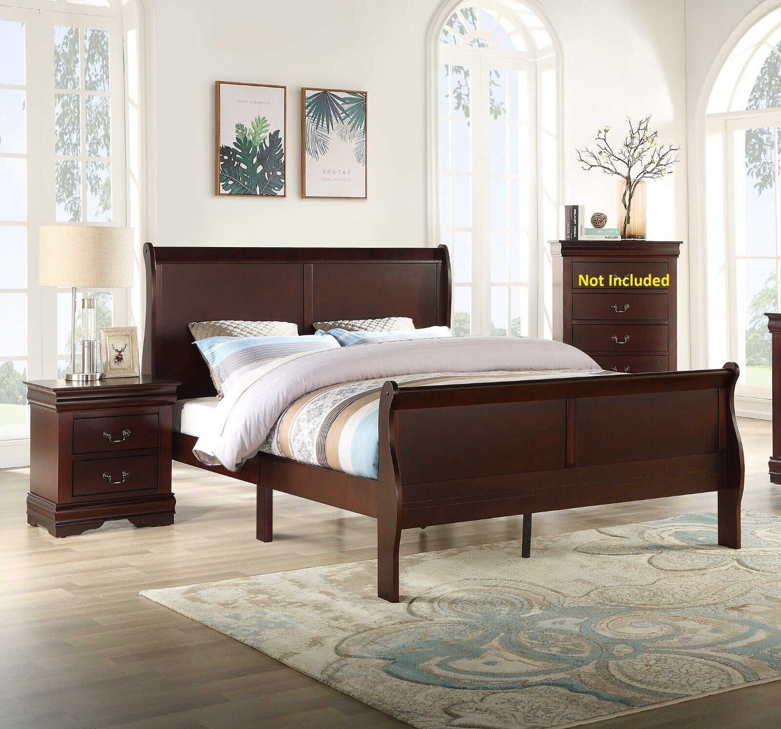 3pc Louis Philip Collection Transitional Full Size Bedroom Set Panel Bed and 2x Nightstands