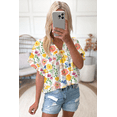 thumbnail image 6 of Women's Yellow Floral Boxy Fit Ruffled Short Sleeve V Neck Blouse - [ZhiHiMeRi] | (US 16-18)XL, 6 of 12