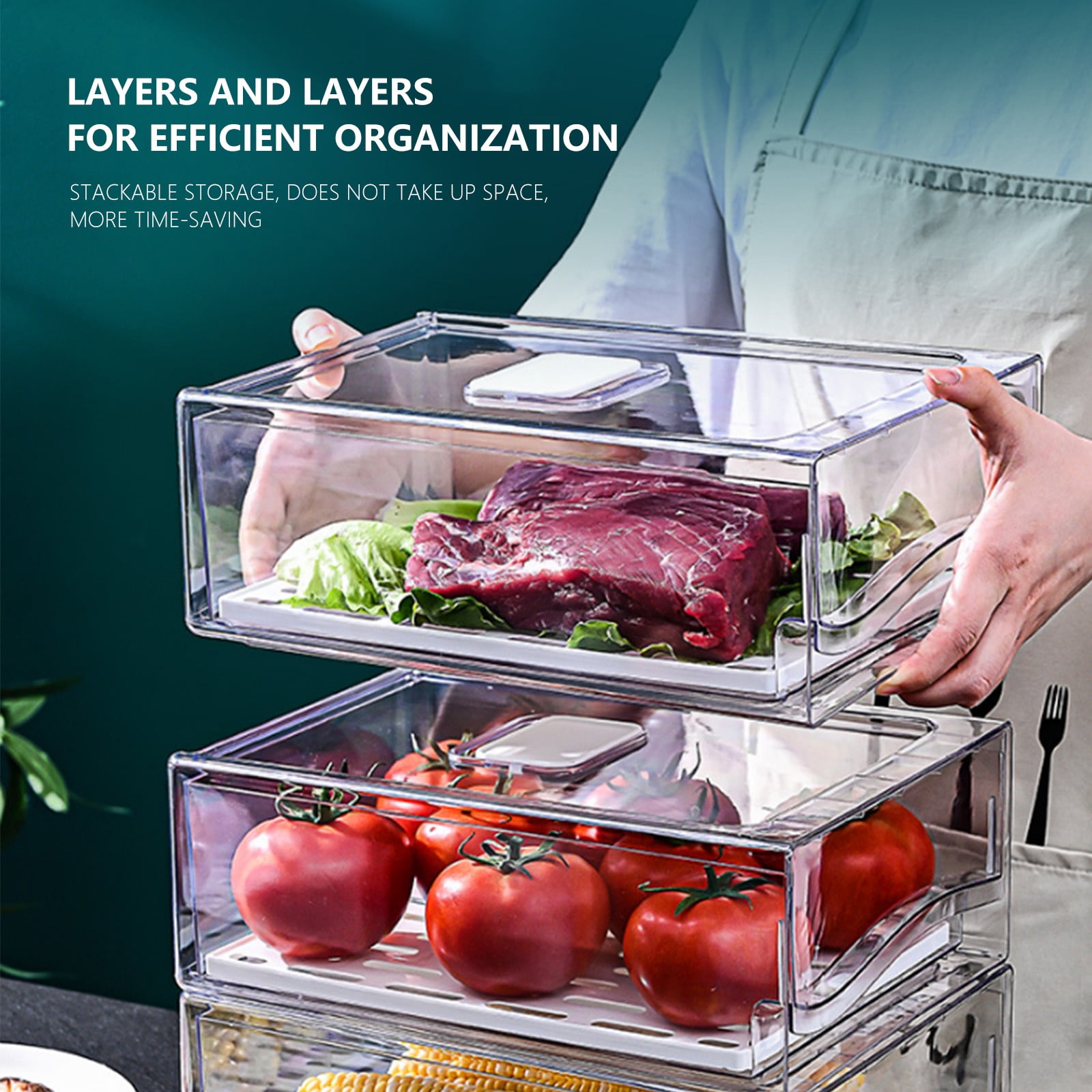 Fridge Organizer Stackable Refrigerator Organizer Bins Reusable Food Storage Containers Fridge Drawer Organizer In Home Kitchen Barbecue Shop Restaurant