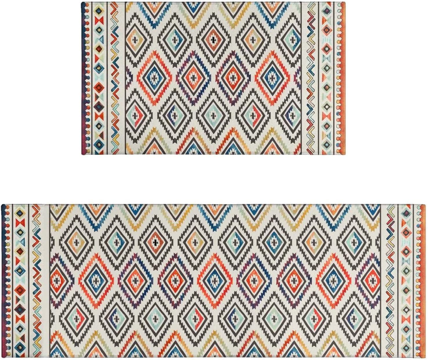 Boho Kitchen Rug Mat Farmhouse Colorful Kitchen Rugs Sets of 2 Washable