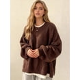 thumbnail image 6 of Women'S Long Sleeve Crewneck Jumper with Side Slit, Casual Soft Ribbed Knit Fall Winter Pullover Sweater, 6 of 8