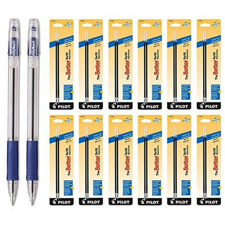 Pilot EasyTouch Ballpoint Stick Pens, Medium Point Blue Ink 2 Pens & 24 Refills