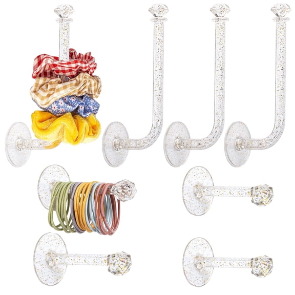 SMUK 8pcs Scrunchie Organizer, Hair Tie Holder, Girls Hair Accessories Organizer Storage for Headband Hair Ties, Clear Glitter Adhesive Scrunchy Holder